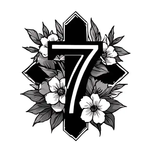 3 number 7 a cross and flowers tattoo design idea