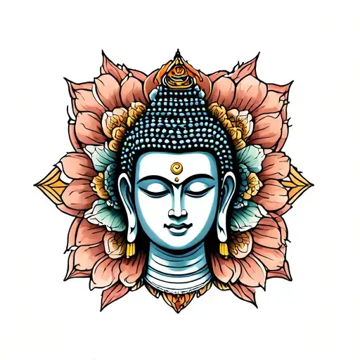 "Om Ma Ni Padme Hum" buddha face tattoo design idea