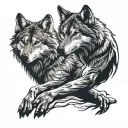 two wolves siting eatchother and they are engry tattoo design idea