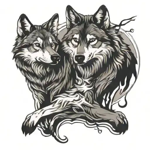 two wolves siting eatchother and they are engry tattoo design idea