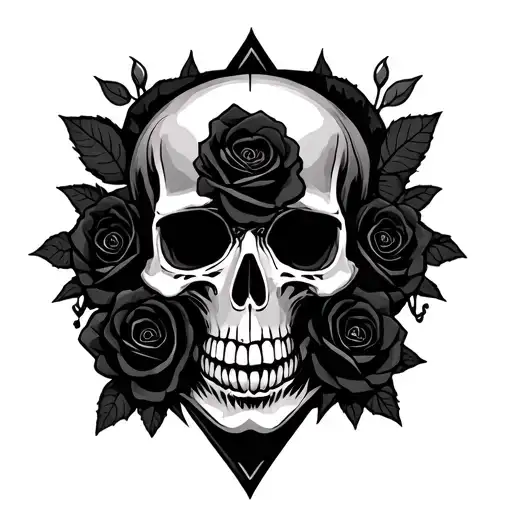 Pagan skull with black roses intertwined tattoo design idea