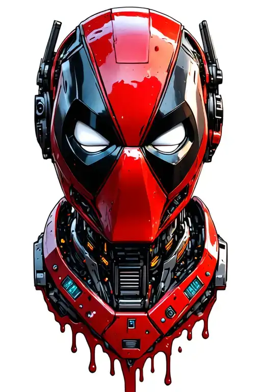 robot bust,in the style of Dead Pool, transformers with an excavator, dripping grease,cybernetyczny chaos,tłoki samochód tattoo design idea