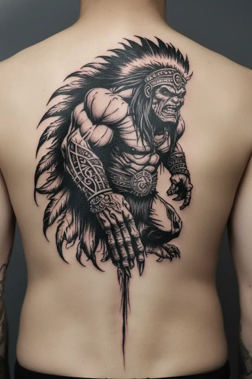 native american chief hulk monster roaring tattoo design idea