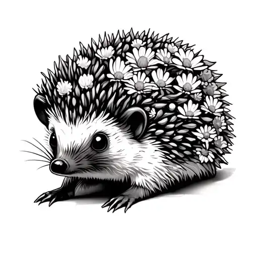 thorny cute good hedgehog in chamomiles tattoo design idea