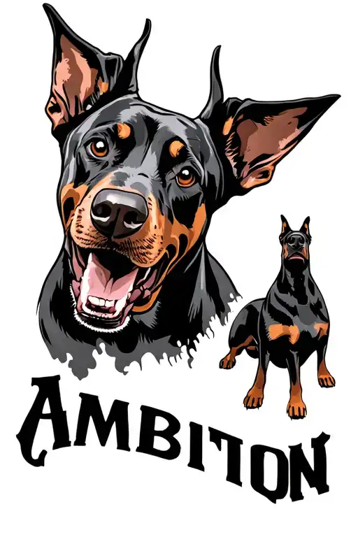 "Ambition" angry doberman dogs tattoo design idea
