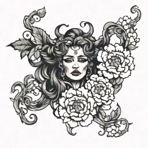 Gorgon in peonies tattoo design idea