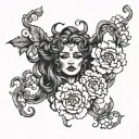 Gorgon in peonies tattoo design idea