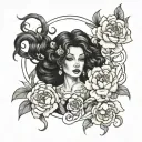 Gorgon in peonies tattoo design idea