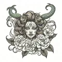 Gorgon in peonies tattoo design idea