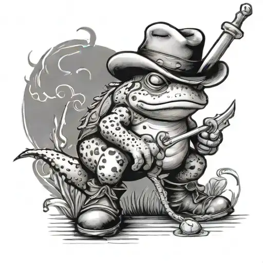 toad in cowboy boots holding sword tattoo design idea