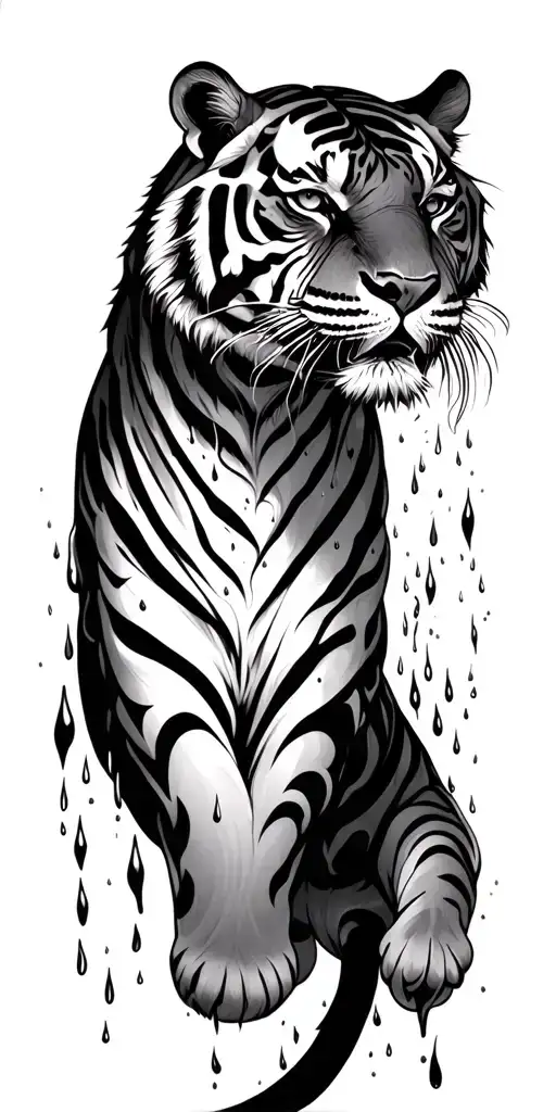 zodiac sign cancer and year of tiger surrounded my rain tattoo design idea