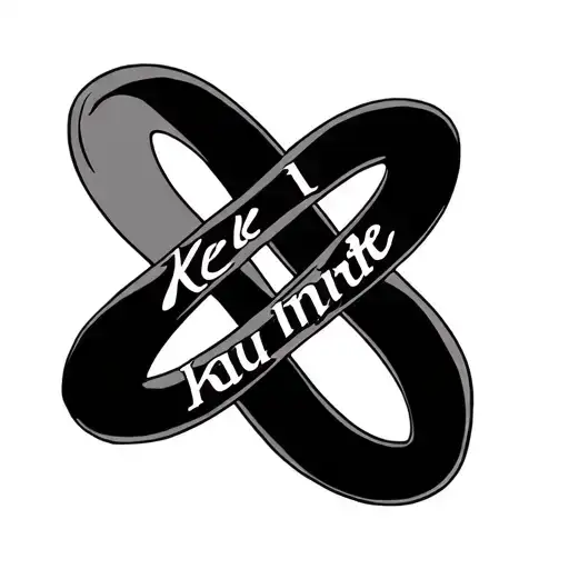 I need two models for a male tattoo. The first one is an infinity symbol that contains the names Kau tattoo design idea