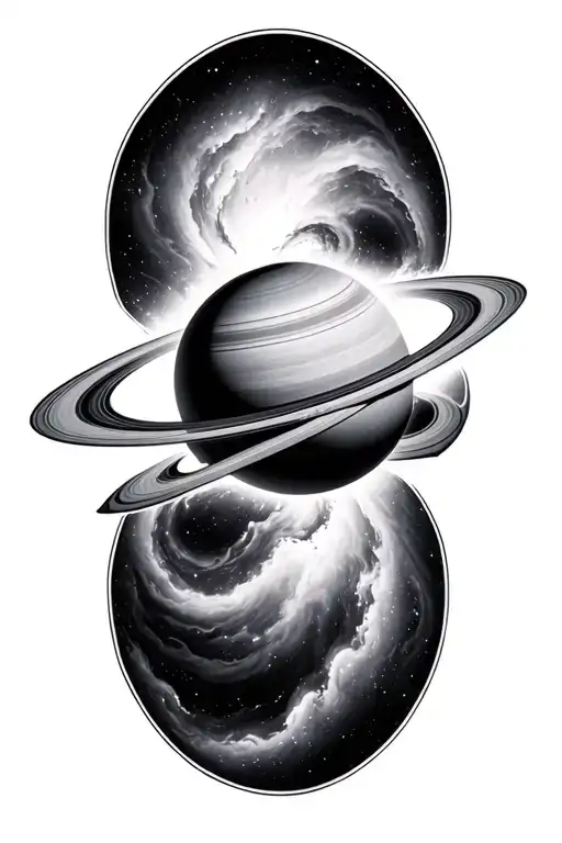 saturn galaxy nebula merging together to form tattoo design idea