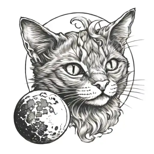 a cat drawing a moon with a pencil tattoo design idea