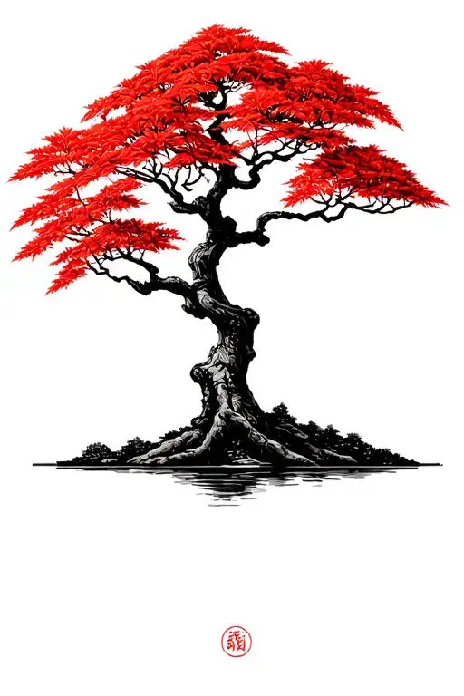 Japanese maple tree with leaves tattoo design idea