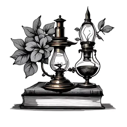 oil lamp and books tattoo design idea