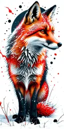 A fox stands in a snowy field, staring at the full moon above. tattoo design idea