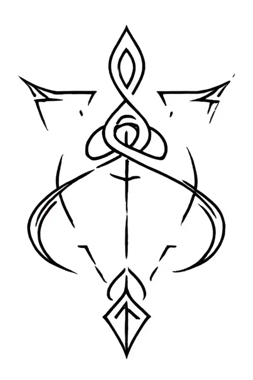 witch knot, aquarius sign, protection rune tattoo design idea