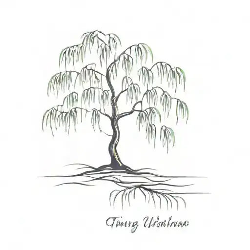 tiny weeping willow tree tattoo design idea