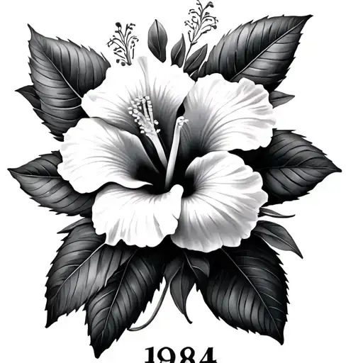 roman numerals for 1984 w hibiscus flowers  tattoo design idea