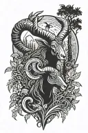 Head of the Aries sign among a growing forest scene tattoo design idea