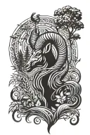 Head of the Aries sign among a growing forest scene tattoo design idea
