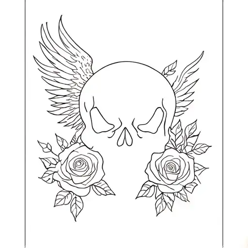 skull and roses and phoenix rising tattoo design idea