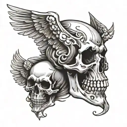 skull with wing attached from side view tattoo design idea