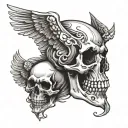 skull with wing attached from side view tattoo design idea