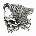 skull with wing attached from side view tattoo design idea