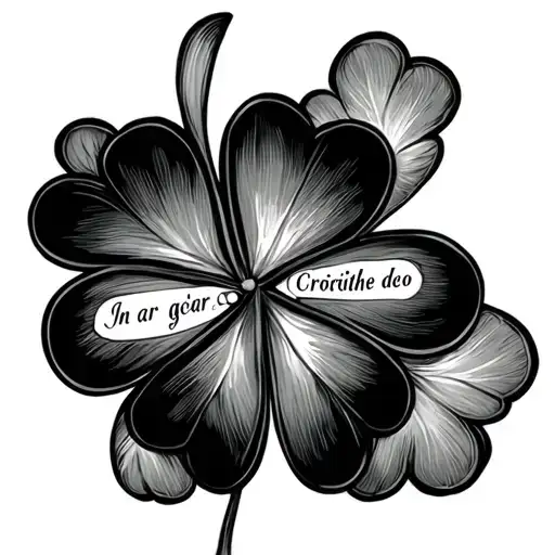 black four leaf clover with "In ár gCroíthe go deo" encricling the clover tattoo design idea