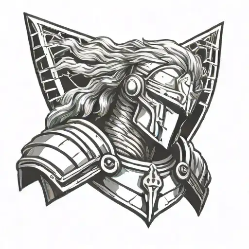 Griffith from Berserk bandaged in helmet thin line tattoo design idea