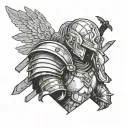 Griffith from Berserk bandaged in helmet thin line tattoo design idea