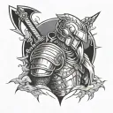 Griffith from Berserk bandaged in helmet thin line tattoo design idea