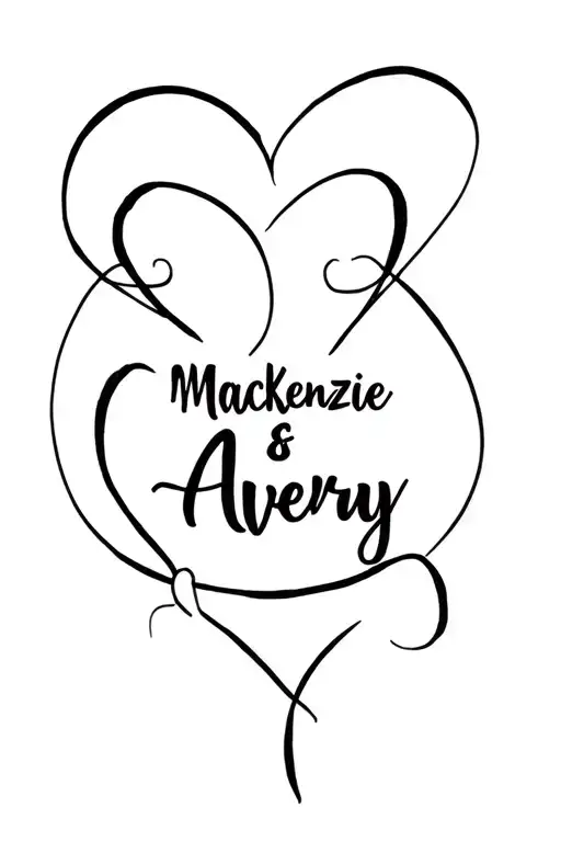names of children Mackenzie and Avery in cursive incorporate a heart   tattoo design idea