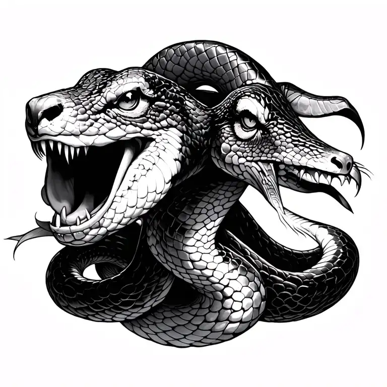 I want a snake that climbs from the back and only the head appears on the chest (mouth closed, tongue out, 3rd goat's eye on the back tattoo design idea
