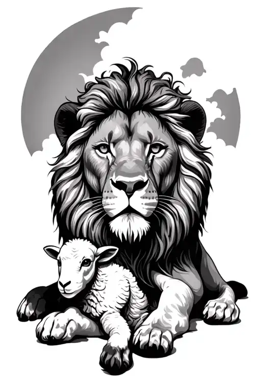 lion laying with a lamb tattoo design idea