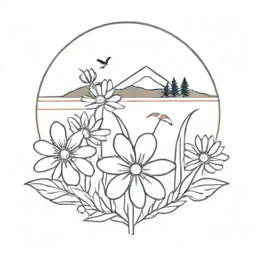lake and daisies tattoo design idea