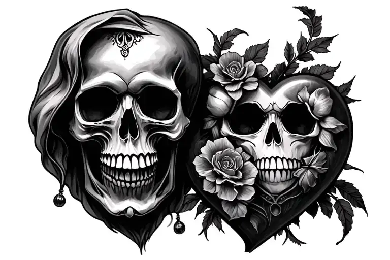 skull heart gothic santa muerte tattoo design idea