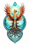 rising phoenix above tree of life in the Celtic tribal art style  tattoo design idea