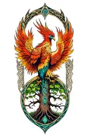 rising phoenix above tree of life in the Celtic tribal art style  tattoo design idea