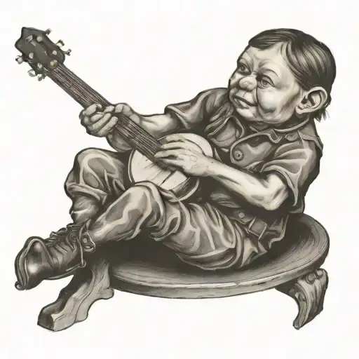 halfling playing banjo tattoo design idea