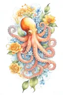 octopus, snowdrop, rose,  marigold flower tattoo design idea