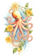 octopus, snowdrop, rose,  marigold flower tattoo design idea