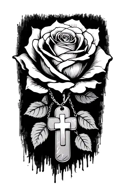 a rose at the bottom part of my inside forearm right above the palm a cross in there somewhere with dog tags and a faded tattoo design idea