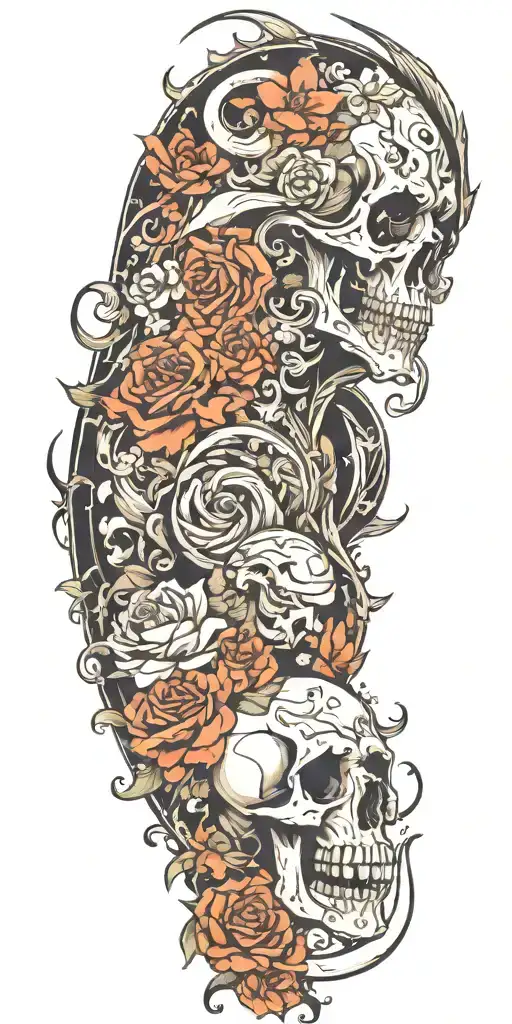 animals, reaper, demons, gods, floral tattoo design idea