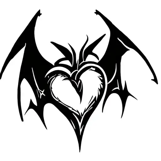 heart with bat wings spread wide tattoo design idea