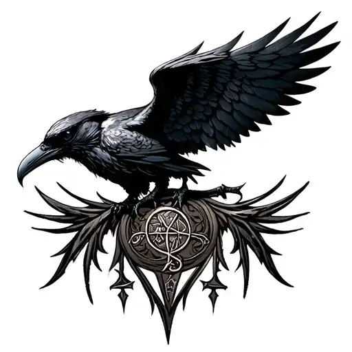 Chest Peice Gothic Norse Raven With Wings Spred Out Under Neck On Chest  like reichsadler, With Runes.  tattoo design idea