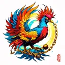 colourful phoenix with broken chains and a ball of light tattoo design idea