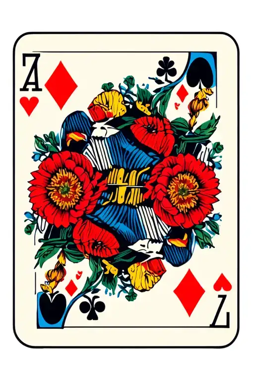 4 playing cards fanned with flowers behind them tattoo design idea